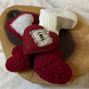 Valentine hearts  curated set bowl filler handmade hearts from fabric and yarn